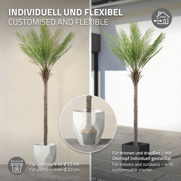 ML-Design Künstliche Palme 210 cm, Künstliche Pflanzen groß, Tropische Kunstpalme, Kunstpflanze, Fake Plant Deko, Plastik Pflanze im Topf für Indoor/Outdoor, Kunstbaum wie echt für Wohnzimmer Büro
