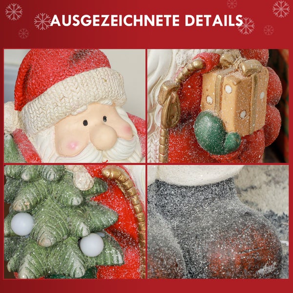HOMCOM Weihnachtsdeko Figur, Weihnachtsmann mit Weihnachtsbaum und Geschenk, 50 cm Weihnachtsfigur mit LED-Licht, Dekofigur zu Weihnachten, für In- und Outdoor