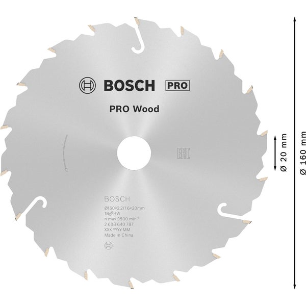 Bosch PRO Wood Kreissägeblatt 160 x 2,2 x 20 mm - 2608640787