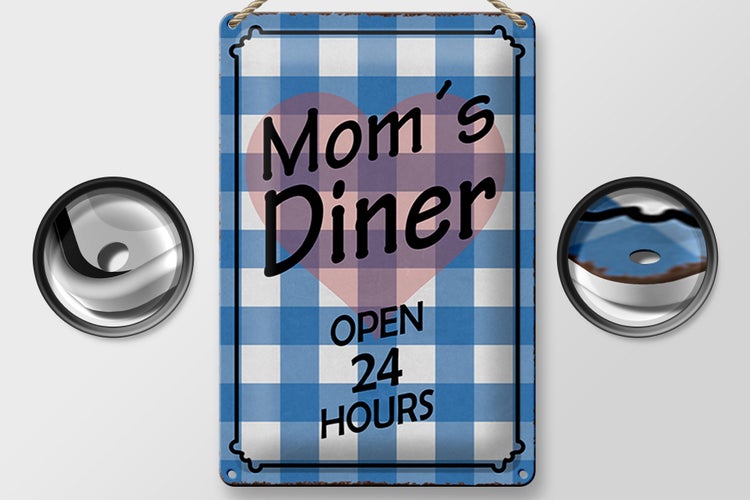 Blechschild Spruch 20x30cm Mom´s Diner open 24 hours Herz