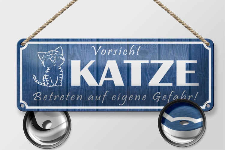 Blechschild Spruch 27x10cm Vorsicht Katze eigene Gefahr Dekoration