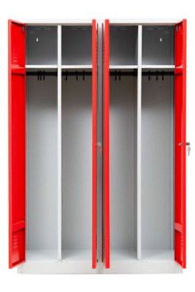 PROREGAL Garderobenspind Camel 4-Fächer & 2-Schlösser HxBxT 180 x 117 x 50 cm Zylinderschloss Grau-Rot