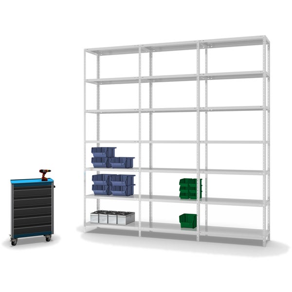 PROREGAL Fachbodenregal Schraubsystem Light-Duty Grundregal HxBxT 300 x 100 x 40 cm 7 Ebenen Fachlast 125 kg Beidseitig Nutzbar Lichtgrau