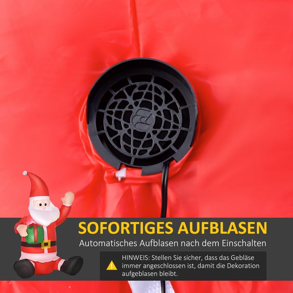 HOMCOM Selbstaufblasbarer Weihnachtsdekoration, mit Geschenk, Gebläse, L70 x B50 x H120 cm, Polyester, Rot