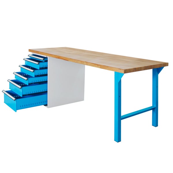 PROREGAL Werkbank Giant Rhino Plus mit 6 Schubladen HxBxT 84 x 200 x 70 cm Traglast 500 kg Blau Blau
