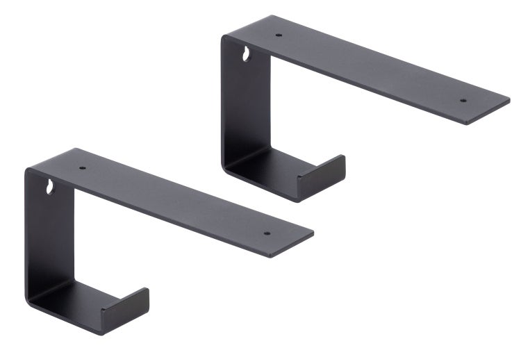 Zwei schwarze Regalträger aus Metall zur Wandmontage