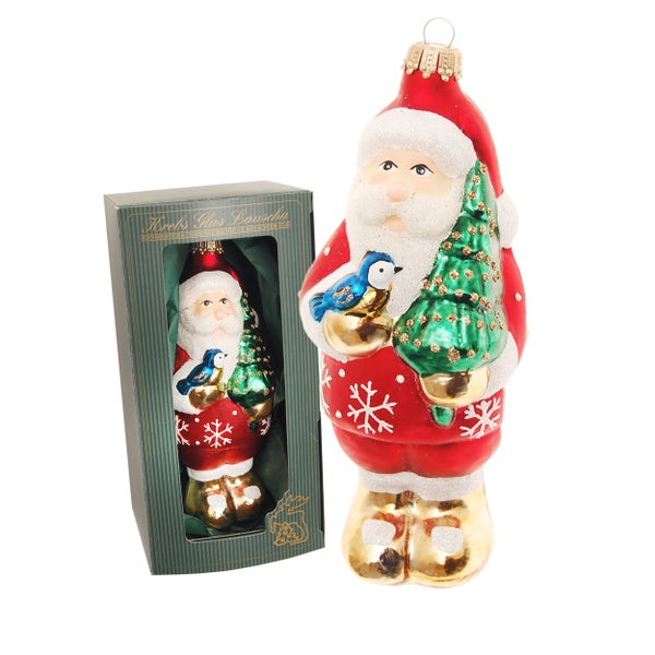 Santas World Weihnachtsmann mit Baum und blauem Vogel, rot/weiß/gold/grün/blau, 1 Stck., Weihnachtsbaumkugeln, Christbaumschmuck, Weihnachtsbaumanhänger