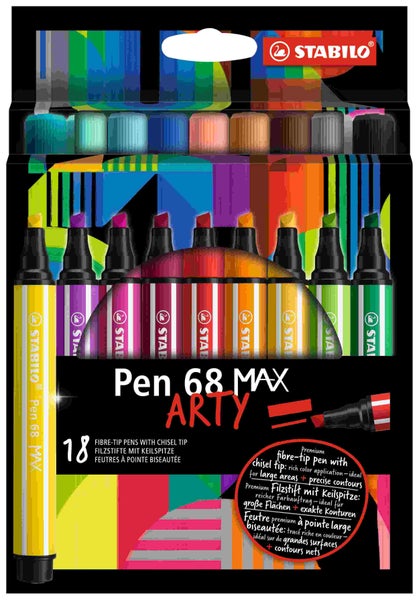 STABILO Filzstift Pen 68 MAX mit dicker Keilspitze, 18er Set Premium-Filzstift mit dicker Keilspitze