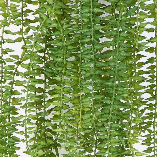 Künstliche Hängepflanze mit kleinen grünen Blättern.