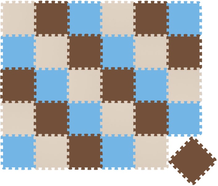 Quadratische Schaumstoffmatten als Puzzlematten in einem Schachbrettmuster angeordnet