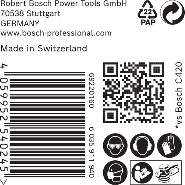 Informationen zu Robert Bosch Power Tools GmbH, Barcode, QR-Code und Sicherheitshinweise