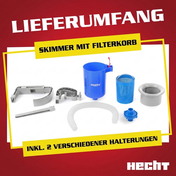 Lieferumfang Pool Skimmer mit Filterkorb und zwei verschiedenen Halterungen
