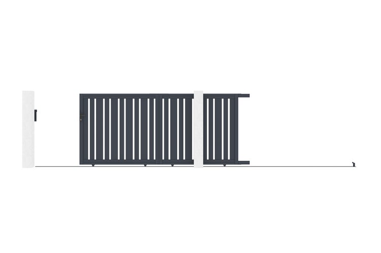 Schiebetor mit vertikalen Streben und Pfosten