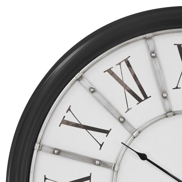 WOMO-DESIGN | XXL Große Wanduhr Göteborg rund Ø71 cm, Weiß-Schwarz, Holz-Metall, Vintage-Stil, Retro Dekoration, Römische Ziffern, Lautlos, Geräuschlosem Uhrwerk, Dekorative Uhr für Wohnzimmer, Küche