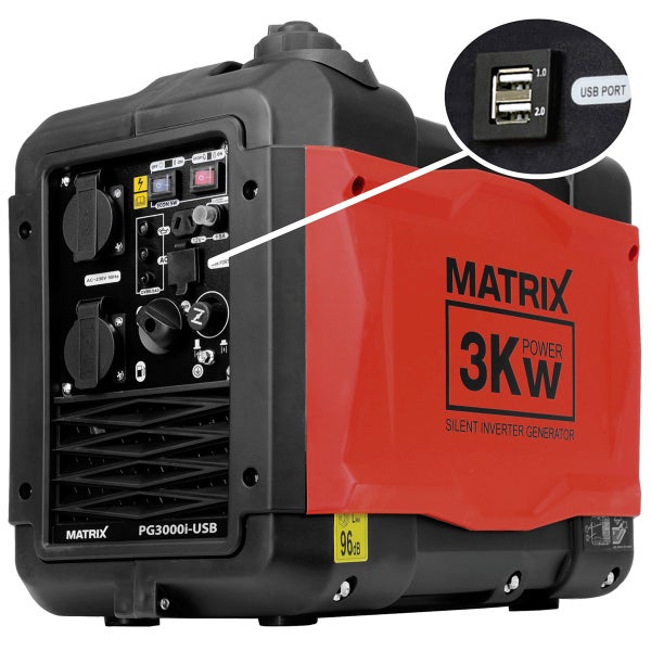 Inverter Stromerzeuger Matrix PG 3000i-USB – Benzin, 3300 Watt, leise, tragbar