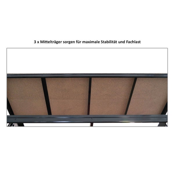 PROREGAL Profi Schwerlastregal Bison HxBxT 200 x 180 x 60 cm 4 Spanplatten-Ebenen 16mm Fachlast 600 kg Schwarz