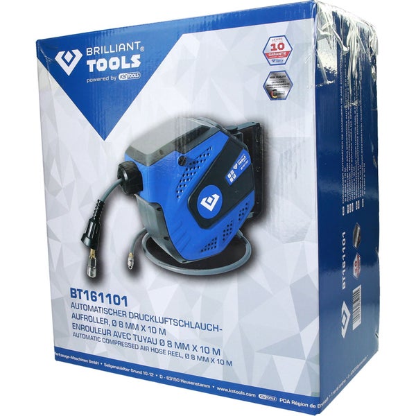 Brilliant Tools Druckluftschlauchaufroller, 8 Millimeter mal 10 Meter, in Verpackung
