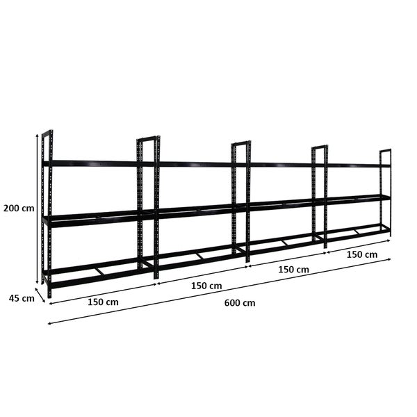 PROREGAL Mega Deal 4x Reifenregal Tiger XL HxBxT 200 x 150 x 45 cm Bis Zu 72 Reifen Schwarz