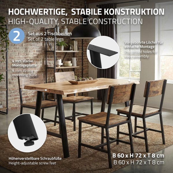 Set aus 2 stabilen Tischbeinen mit Montageplatte und verstellbaren Füßen zur einfachen Tischmontage