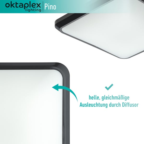 LED Deckenleuchte Pino Quadratisch 3000K Warmweiß 12W 850lm Anthrazit 25cm Deckenlampe