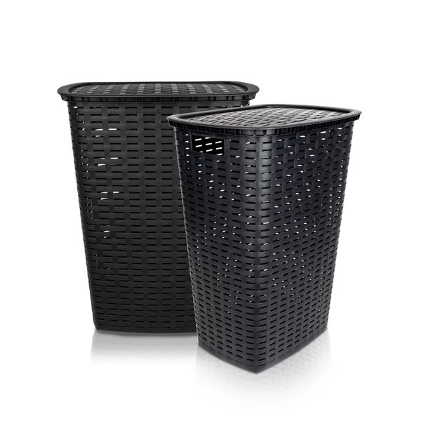 BigDean Wäschesammler 55L mit Deckel und 2 Griffen Wäschekorb Wäschebox in Flecht Rattan Optik - anthrazit - Wäschetruhe Wäschekorb Wäscheaufbewahrung im Rattan Look
