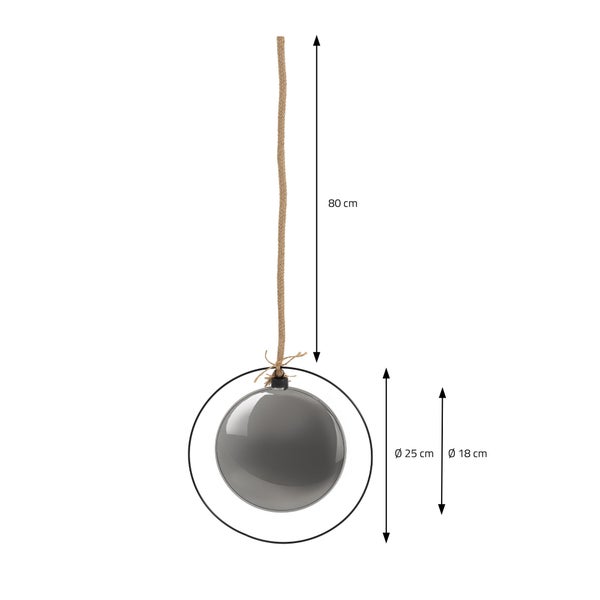 ECD Germany LED-Weihnachtskugel Ø18cm, 40 LEDs, 80cm Seil, Deko Leuchtkugel zum Hängen, Warmweiß, Schwarz, Glaskugel mit Beleuchtung & Metallring, batteriebetrieb + Timer, Innen, Kugel Weihnachtsdeko