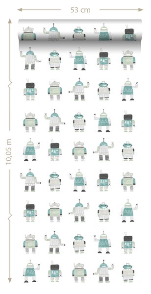 Tapete mit Robotermuster, 53 cm breit und 10,05 m lang
