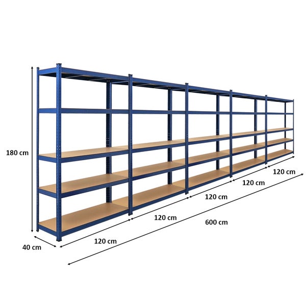 PROREGAL Mega Deal 5x Schwerlastregal Ragnar HxBxT 180 x 120 x 40 cm Fachlast 175 kg Blau Garagenregal Kellerregal Werkstattregal Steckregal