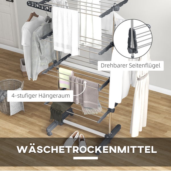 HOMCOM Wäscheständer, 142 x 55 x 172 cm, Stahl, Grau