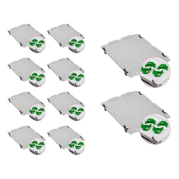 PROREGAL Spar Set 10x Eurobox Nextgen Economy Mit Auflagedeckel & 4x Schiebeschnappverschlüsse Grün Griffe Geschlossen HxBxT 12 x 40 x 60 cm 23 Liter