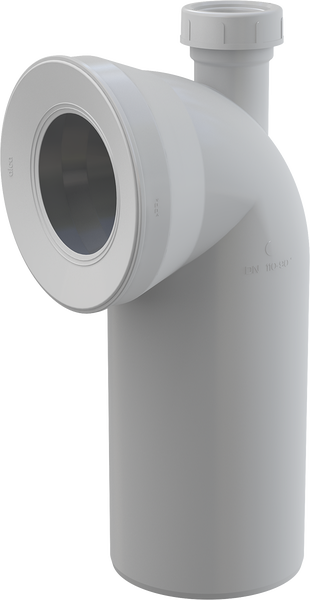 WC-Anschlussbogen aus Kunststoff, 90 Grad, mit zusätzlichem Anschluss oben.