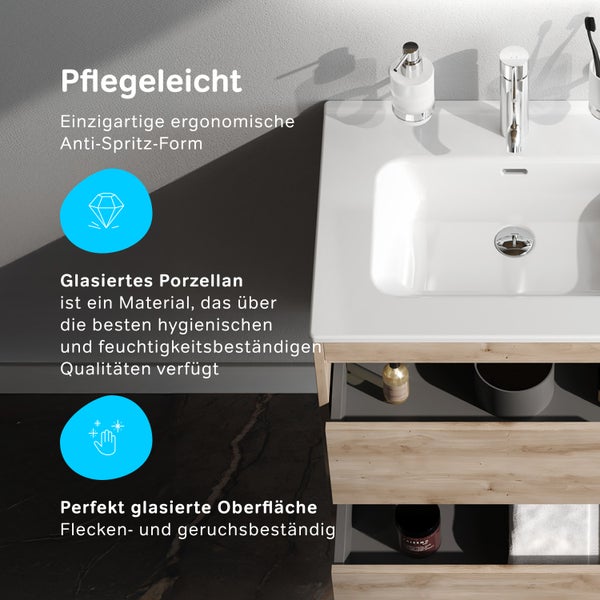 Informationen zu den Merkmalen eines Waschtisches aus glasiertem Porzellan mit schmutzabweisender Oberfläche