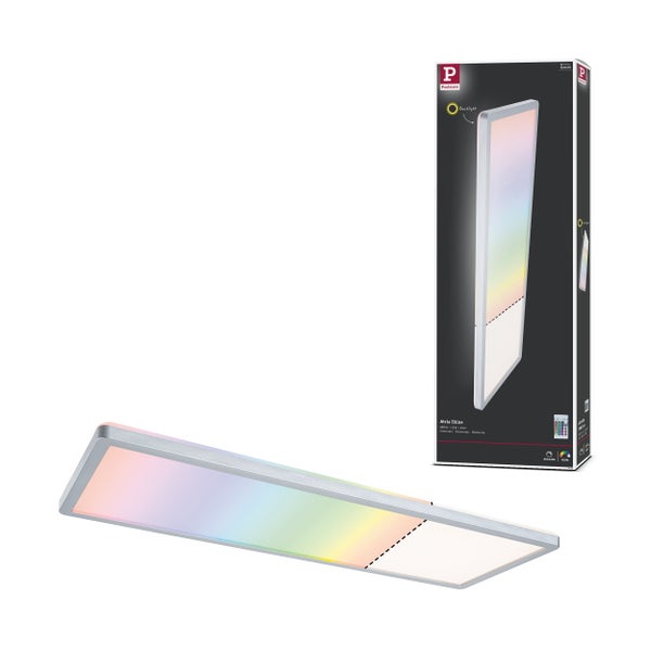 Paulmann LED-Panel Atria Shine in Silber mit RGBW-Farbwechsel und weißem Licht, inklusive Verpackung.