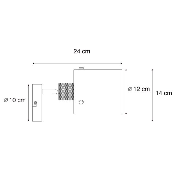 Technische Zeichnung einer Wandleuchte mit den Maßen 24 cm Breite, 14 cm Höhe und 10 cm Durchmesser.
