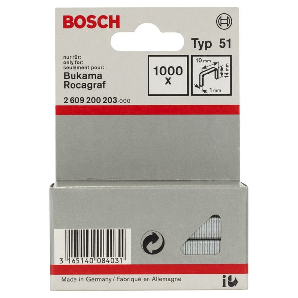 Bosch Flachdrahtklammer Typ 51, 10 x 1 x 14 mm -2609200203