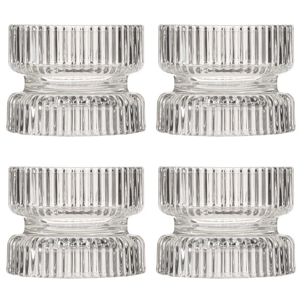 Set aus 4 Teelichthaltern aus klarem Glas mit vertikaler Riffelung.
