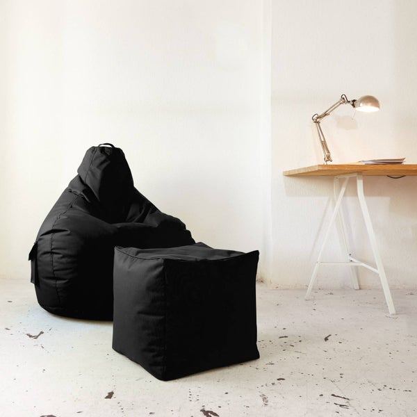 Green Bean Sitzsack-Hocker 40x40x40cm mit EPS-Perlen Füllung - Fußhocker Fußkissen Sitz-Pouf für Sitzsäcke - Bodenkissen für Kinder und Erwachsene - Fußablage Sitzkissen Sitzhocker Schwarz