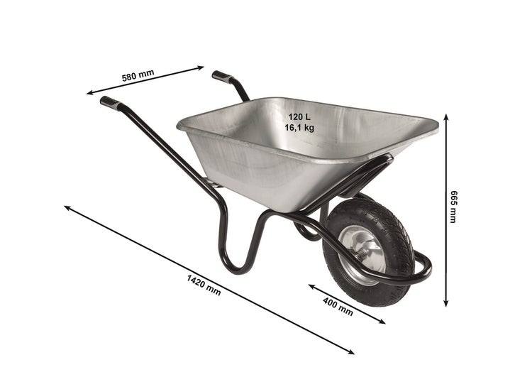 Schubkarre verzinkt Haemmerlin Aktiv Excellium Plus 120 – 120 l, 250 kg, Alpha-Gestell