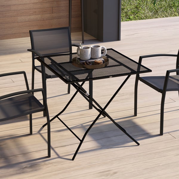 Outsunny Gartentisch, Klappbarer Balkontisch, bis 70 kg belastbar, 80 x 80 x 74 cm, Stahl, Schwarz