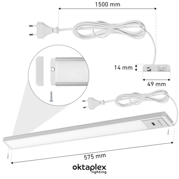 Oktaplex Riva LED Unterbauleuchte dimmbar mit Sensor 57,5cm warmweiß 3000K silber