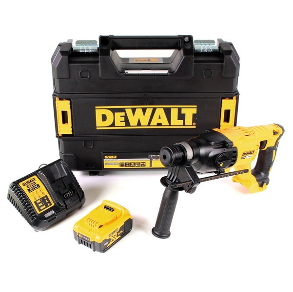 DeWalt Akku-Bohrhammer-Set mit 18 Volt Akku, Ladegerät und Transportkoffer.