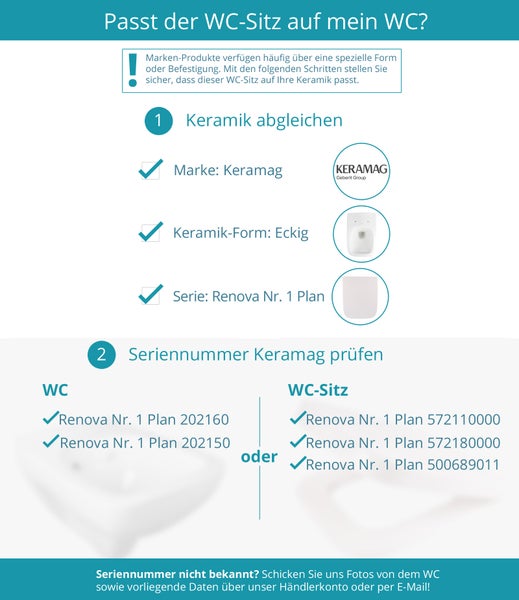 Calmwaters® WC Sitz für Keramag Renova Nr. 1 Plan 202150 & 202160, antibakterieller Toilettensitz mit Absenkautomatik, Duroplast Klositz, Toilettendeckel abnehmbar, überlappend, Weiß, 26LP3461