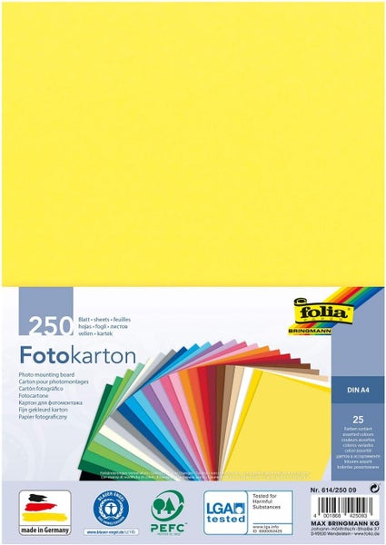 Fotokarton A4, 250 Blatt, sortierte Farben