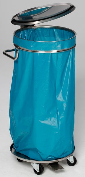 PROREGAL Mobiler Abfallsammler Mit Fußpedal Klemmring 41 cm Einwurföffnung HxBxT 90 x 41 x 60 cm Edelstahl