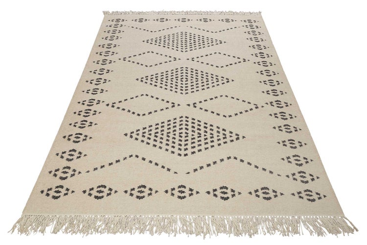 Kelim Teppich Creme Beige aus Wolle Belmont Green Looop 80x150 cm