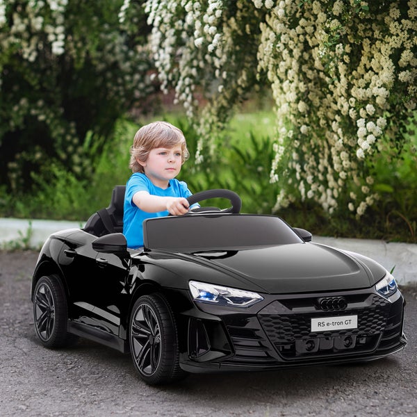 HOMCOM Kinder Elektroauto, mit Fernbedienung, AUDI RS e-tron GT, mit Sicherheitsgurt, Hupe & Musik & Scheinwerfer, bis 5 km/h, für Kinder 3-5 Jahre, 103L x 58B x 41H cm, Kunststoff, Eisen, Schwarz