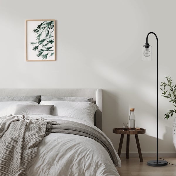 EMKE Stehlampe E27, Vintage Minimalistische, Metall, 160x25 cm, mit Fußschalter, für Wohnzimmer, Arbeitszimmer, Eisen, Schwarze (ohne Glühbirne)