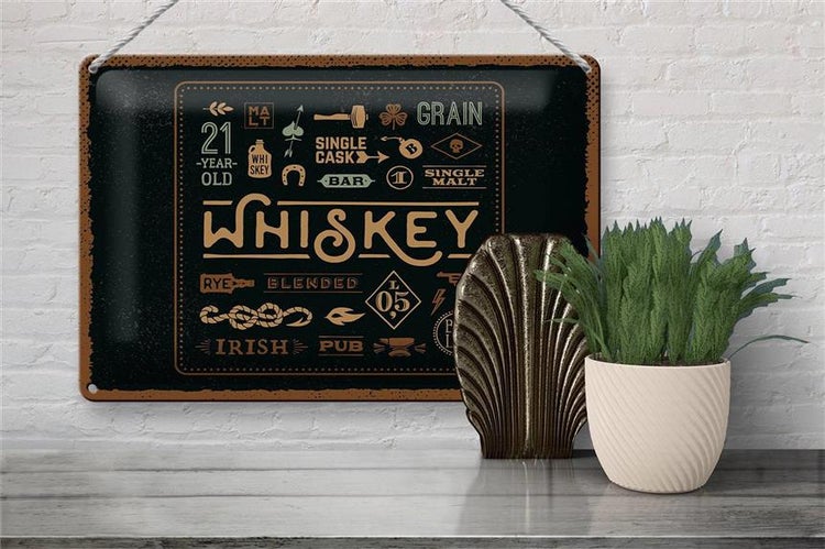 Blechschild Spruch Whiskey blended irish pub 30x20cm