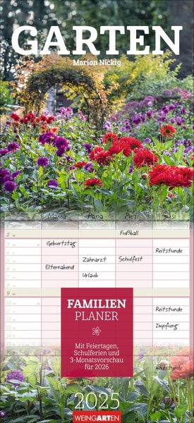 Garten Familienplaner 2025 Großer Foto-Terminkalender mit 5 Spalten für Familien. Schöner Familien-Wandkalender 2025 mit idyllischen Garten-Fotografien. 22 x 48 cm