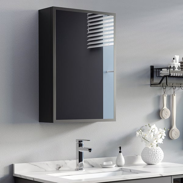kleankin, Spiegelschrank, Badezimmerschrank, 40L x 15B x 60H cm, Rostfreier Stahl, Schwarz